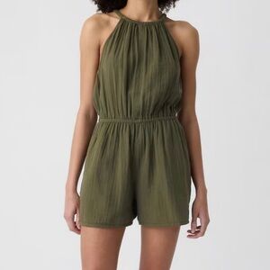 EUC Gap Gauze Halter Romper Olive Night Size S
